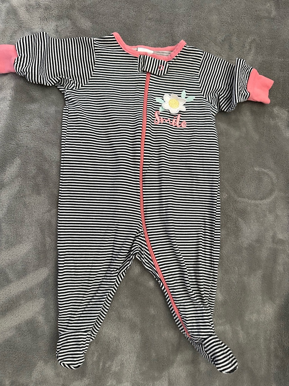 Gerber Black & White Striped Footie with Pink Trim